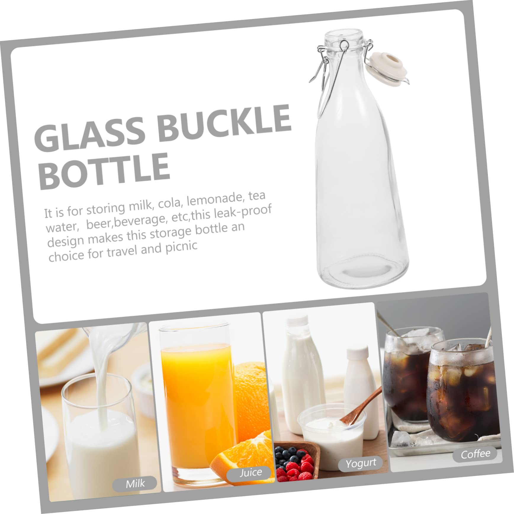 Gatuida Bottiglia Vetro per Dispenser Bevande con Tappo Chiusura Ermetica Contenitore Multiuso per Condimenti e Salse Vetro Spesso Anticracking Adatta per Uso Cucina e Frigorifero