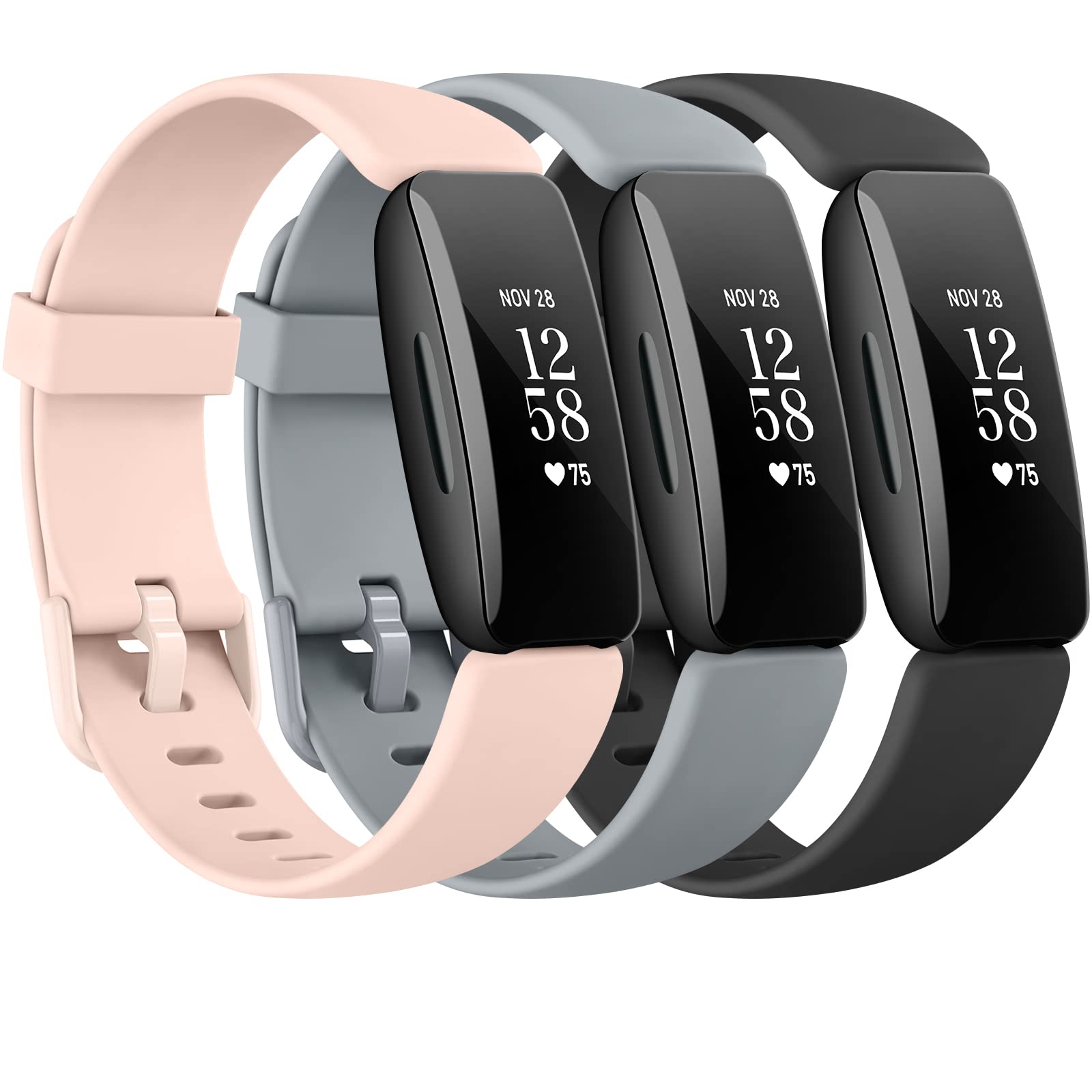 3 Pack Silicone Bands Compatible with Fitbit Inspire 2 Bands for Women Men, Adjustable Replacement Sport Wristbands Straps for Fitbit Inspire 2 / Ace