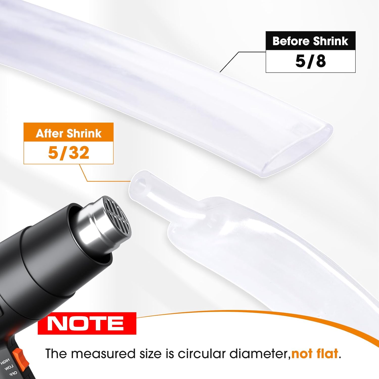 Electrical Flat Heat Shrink Tubing, High Ratio Farbric Heat Shrinkable Braided Sleeving Cord Protection for Cable Sheathing (Clear(4 in 1 Shrink Ratio), 5/8''-22FT)