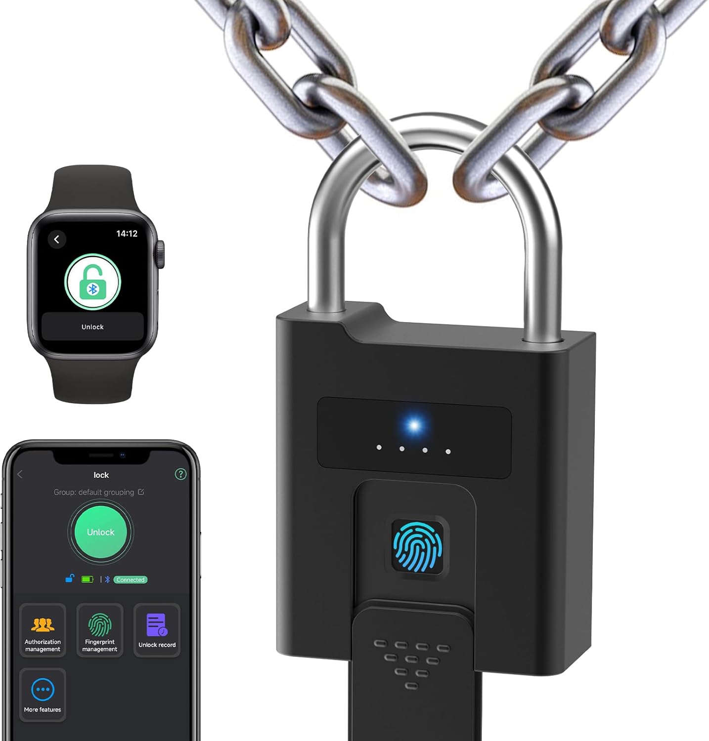 Outdoor Keyed Padlock eLinkSmart 100 Fingerprints Padlock Waterproof Shockproof App User Management Keyed Alike Disc Lock Heavy Duty Gates Cabint Fence Support iOS Watch