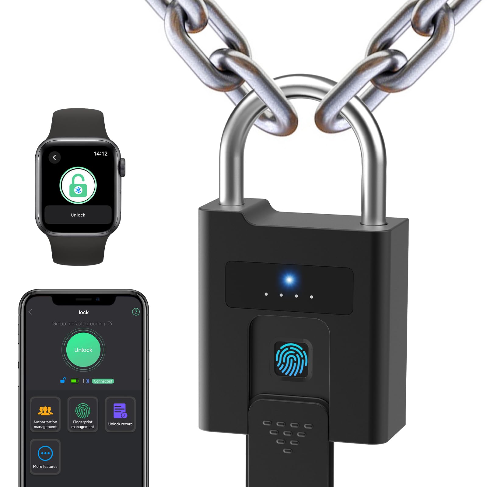 Outdoor Keyed Padlock eLinkSmart 100 Fingerprints Padlock Waterproof Shockproof App User Management Keyed Alike Disc Lock Heavy Duty Gates Cabint Fence Support iOS Watch