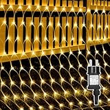 Lichternetz Außen 3,5 x 1,5 m, 360 LED Lichterkette Außen Netz Warmweiß mit Memory Funktion Timer, Wasserdicht Lichternetz Innen 8 Modi Deko Leuchte für Büsche Garten Zimmer Balkon Weihnachte