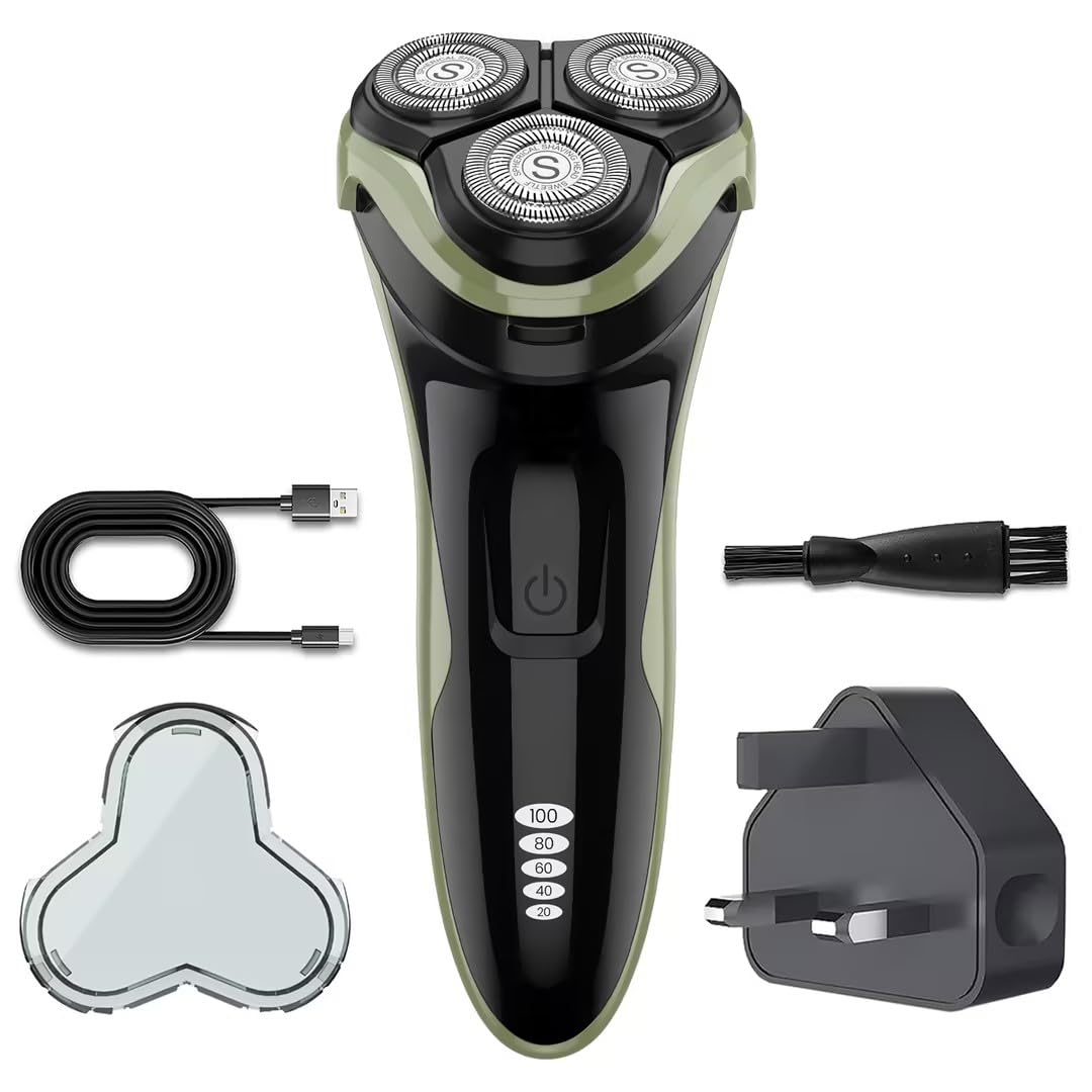 Afeitadoras rotativas para hombre con recortadora desplegable (verde)