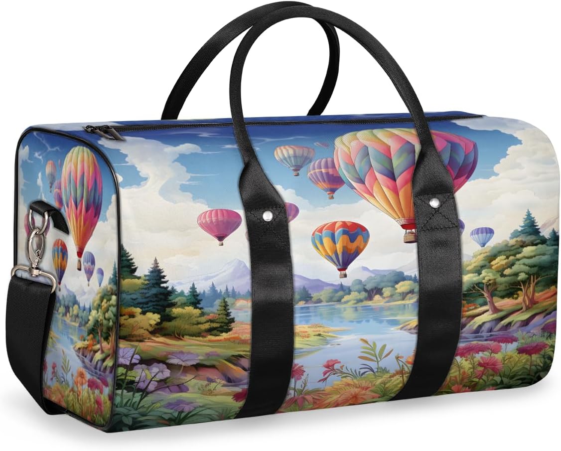 Hot Air Balloon Flower Landscape Travel Duffel Bag for Women Men Large Capacity Overnight Weekender Bags for Lightweight Waterproof Sport Gym Bag for Workout Yoga Swim