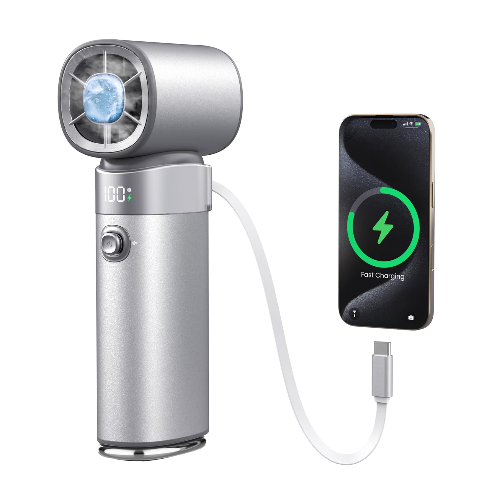 Ice Cooler Turbo Handheld Fan: 10000mAh 22.5W Power Bank for Phone Rechargeable Battery Operated Hand Held Fan 100 Speeds Adjustable Mini Personal Fans for Outdoor Travel Camping Office Commuting