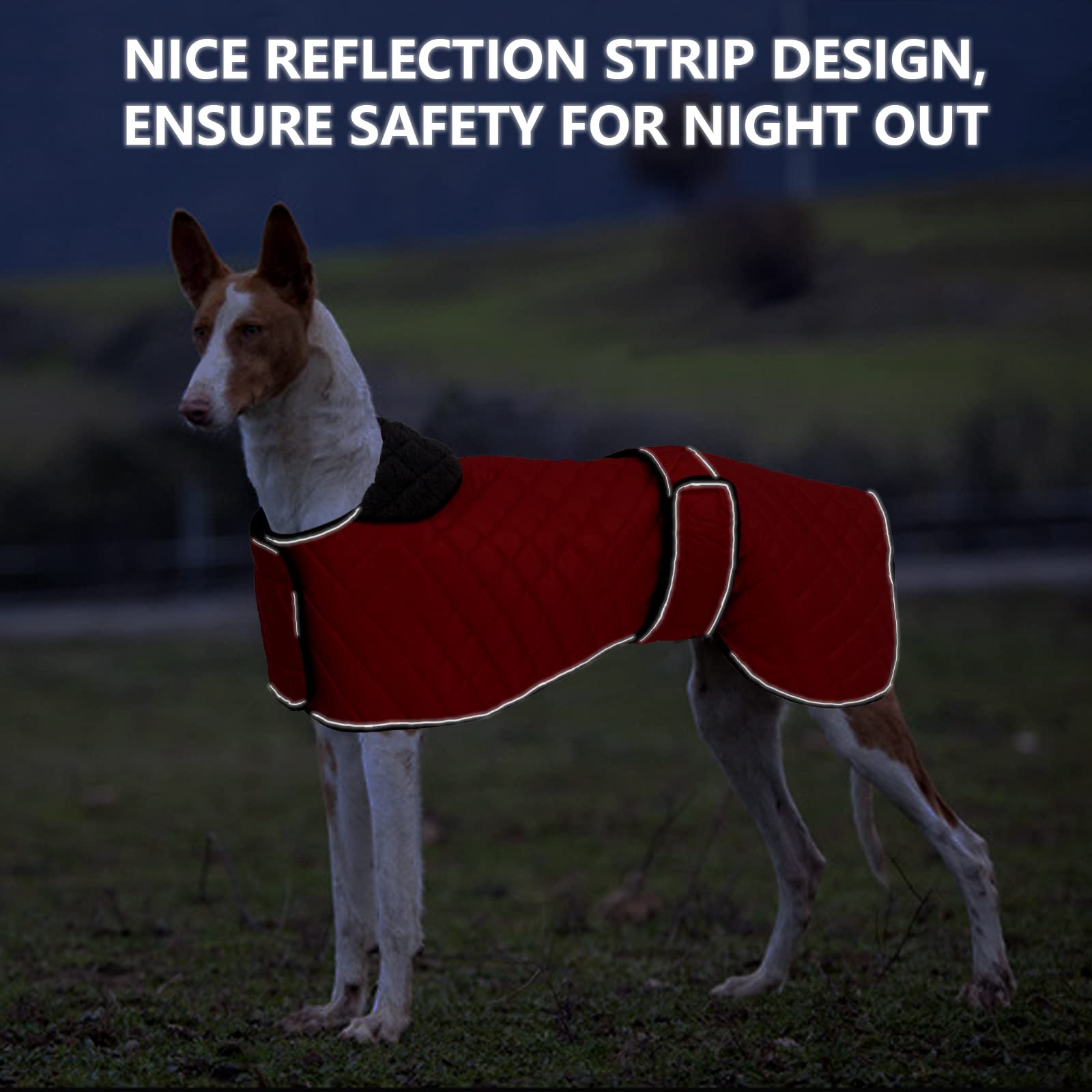 Windhunde-Wintermantel mit Fleecefutter, verstellbare Outdoor-Haustierjacke für mittelgroße oder große Hunde, ideal für Windhunde, Whippets, Lurcher, Salukis - Rot - XXL