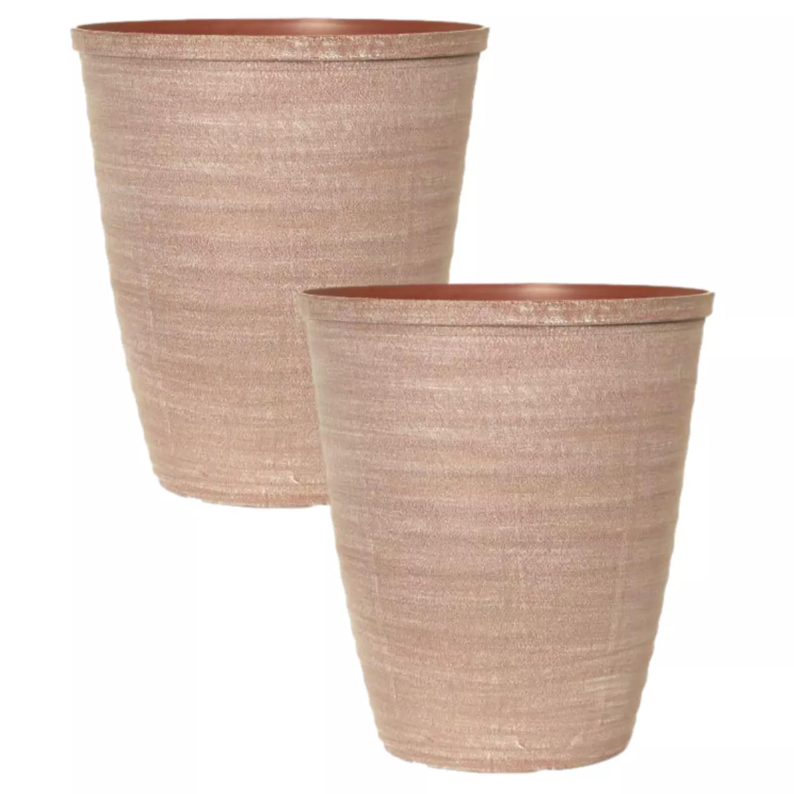 Fyne-Finds Set of 2 Plastic Dune Powdered Brick Rim Ripple Plant Pot 27cm, 11inch Tall14L Garden Outdoor Patio Planter with Drainage Holes