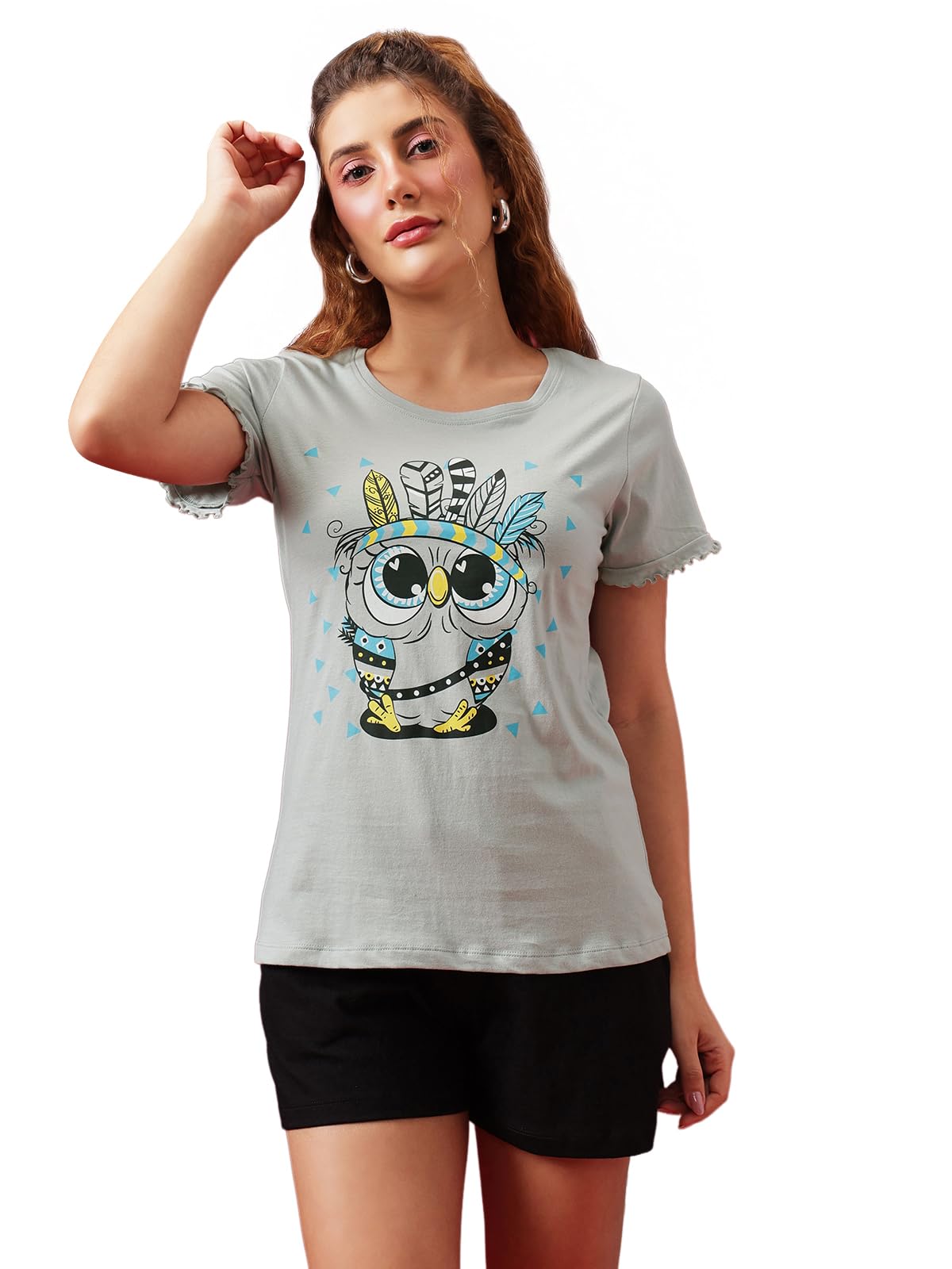 clovia Women's Cotton Printed Top & Shorts Set-picture-28