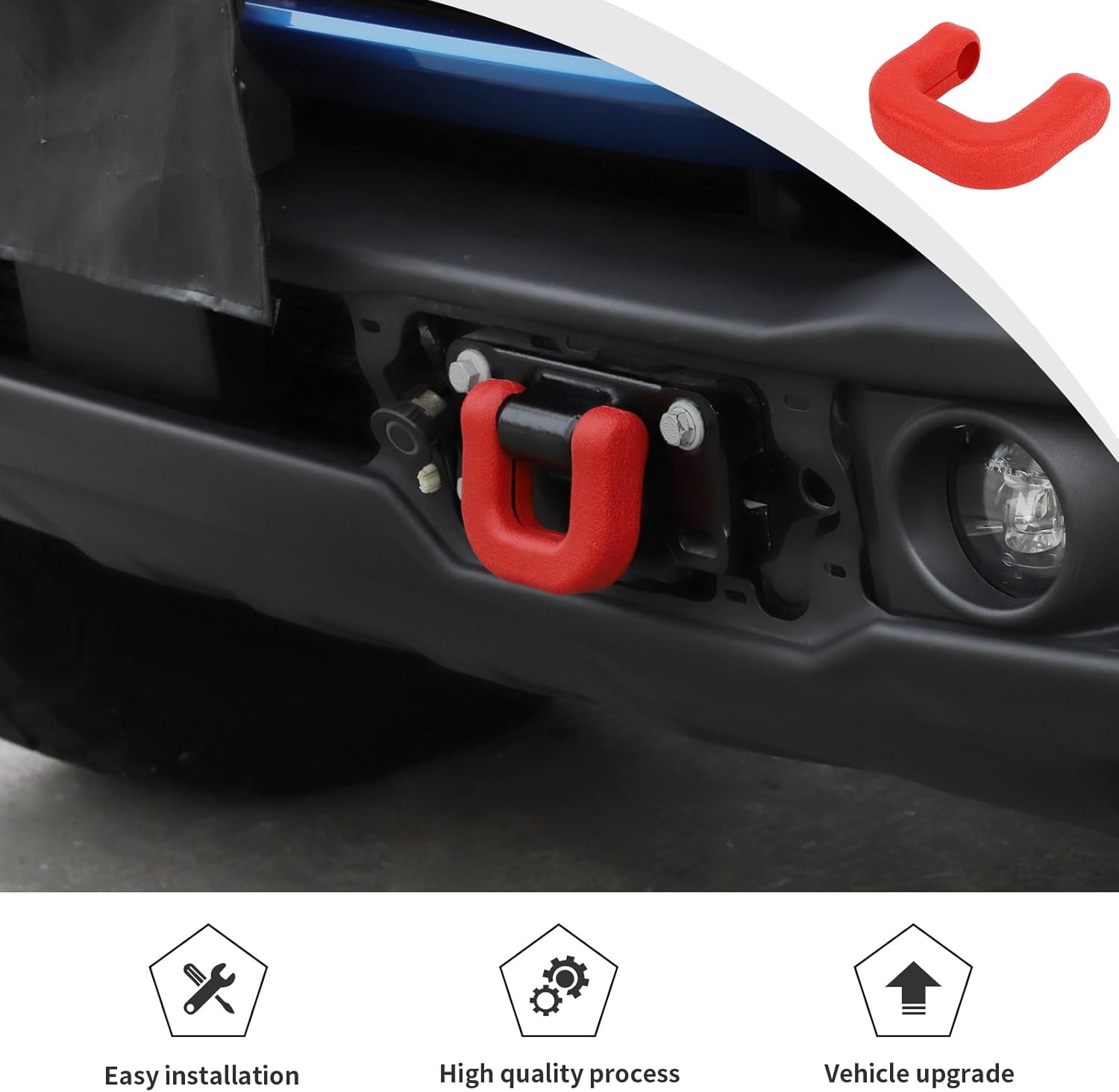 JWWY Red Rubber U-Shaped Tow Hook Covers for 2021-2025 Ford Bronco (Base, Big Bend, Black Diamond, Outer Banks)