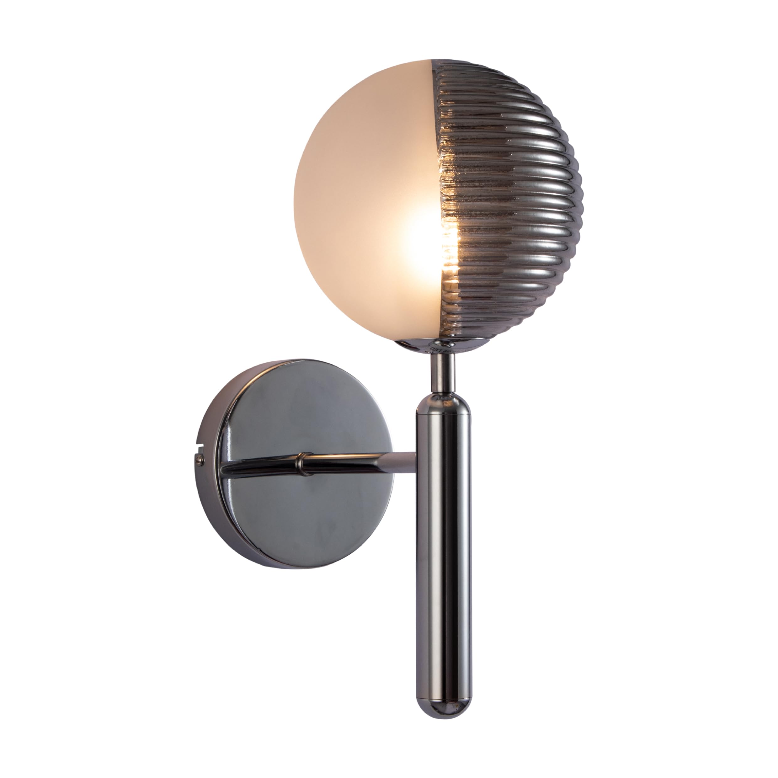 Tekled Chrome Striped Reeded & Opal Glass Wall Light With Metal Finish And G9 Fitting