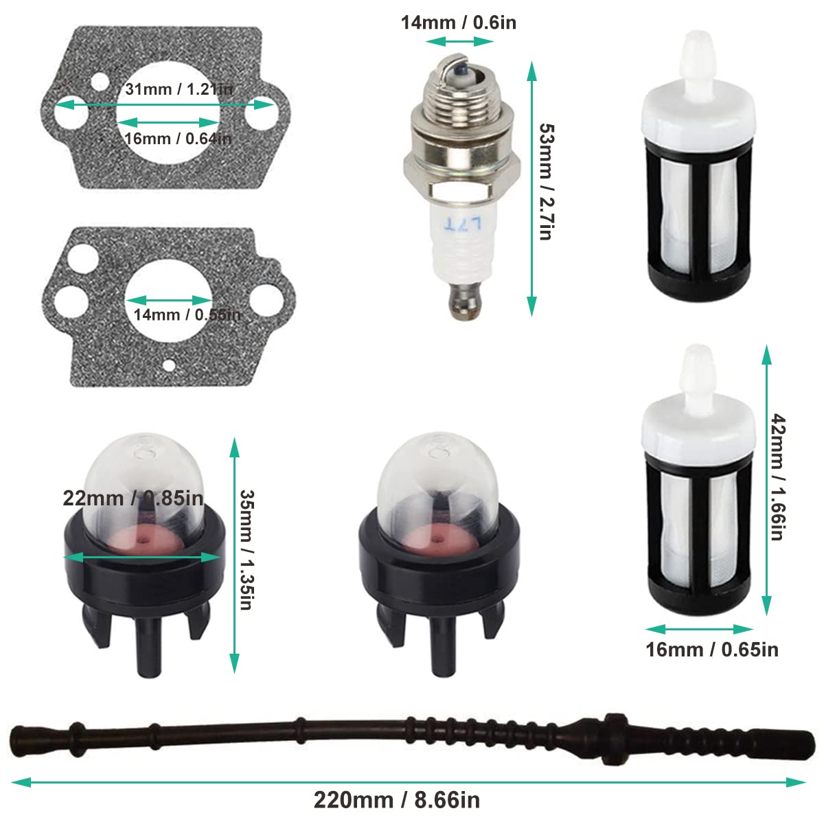 ZAMDOE Zestaw filtra powietrza do STIHL FS120 FS200 FS250 FS300 FS350 FS400 FS450 kosiarka spalinowa z filtrem zapłonowym podkładem Blub uszczelnieniem przewodu paliwowego
