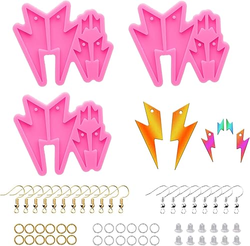 103 moldes de resina en forma de rayo para aretes, 3 pares de moldes de resina epoxi para mujeres, manualidades, incluyendo 100 accesorios para