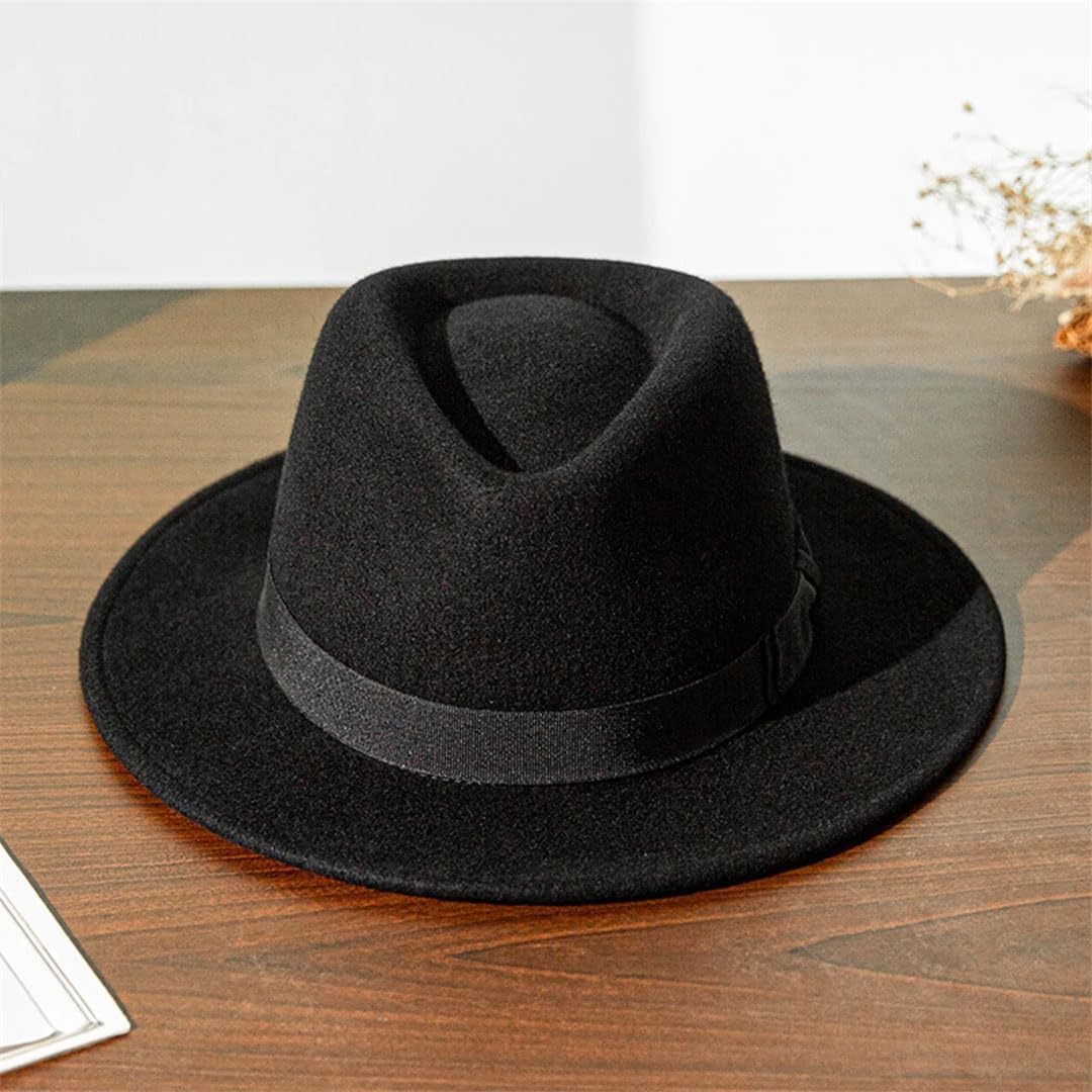 French Gentleman Black Jazz Hats for Men with Ribbon Panama Cap Wool Felt Fedoras Wedding Party Trilby Hat Women Unisex