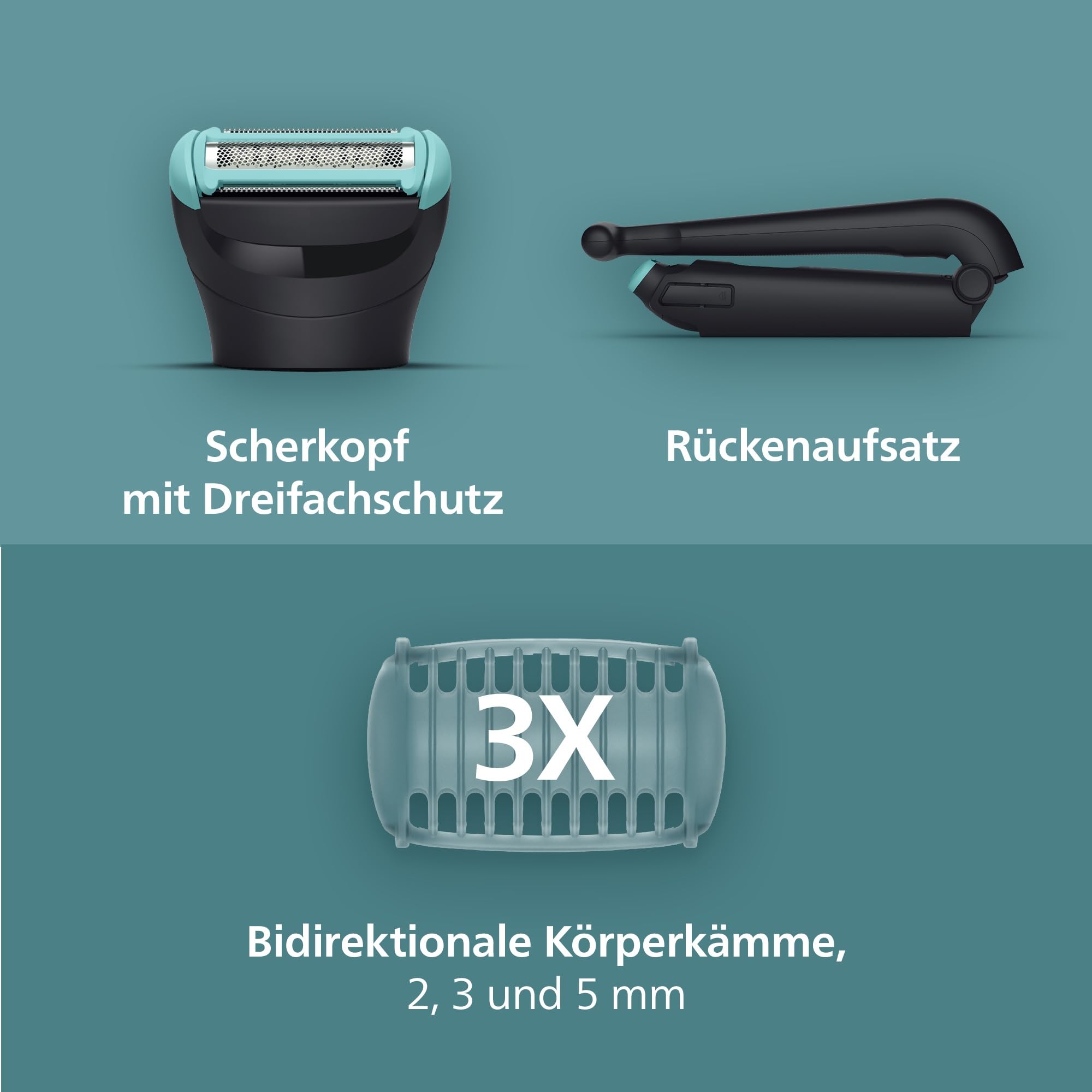 Philips Bodygroom 5000 für Herren – mit Dreifachschutz-Rasiersystem, elektrisch trimmen und rasieren im Intimbereich, klappbarer Rückenaufsatz, 100% duschfest, 100 Min. Laufzeit, Modell BG5480/15