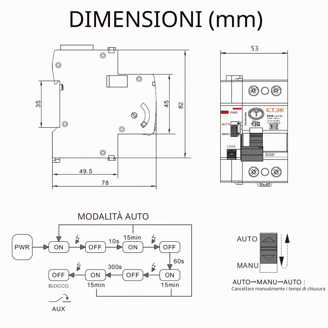 Salvavita con Riarmo Automatico 2P 40A 30mA 6Ka. Differenziale Riarmo Automatico Classe AC