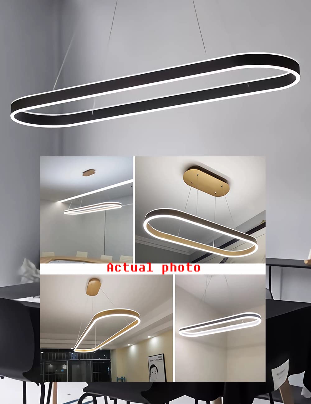 Lampadario ovale LED dimmerabile Luce a sospensione Tavolo da pranzo moderno Lampade da ufficio con telecomando Anello Lampada a sospensione Altezza regolabile Studio Apparecchio (L100cm, Nero)