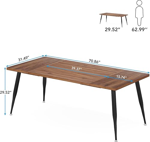 Miniatura 2 de Tribesigns Mesa de comedor grande de 70.9 pulgadas para 6 a 8, muebles de mesa de cocina industrial con patas de metal, moderna mesa rectangular de