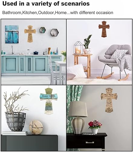 Miniatura 5 de CALUOHO Crucifijo floral de pared pintada a mano, cruz de madera, decoración de granja, cruz colgante de madera para el hogar, cocina, sala de