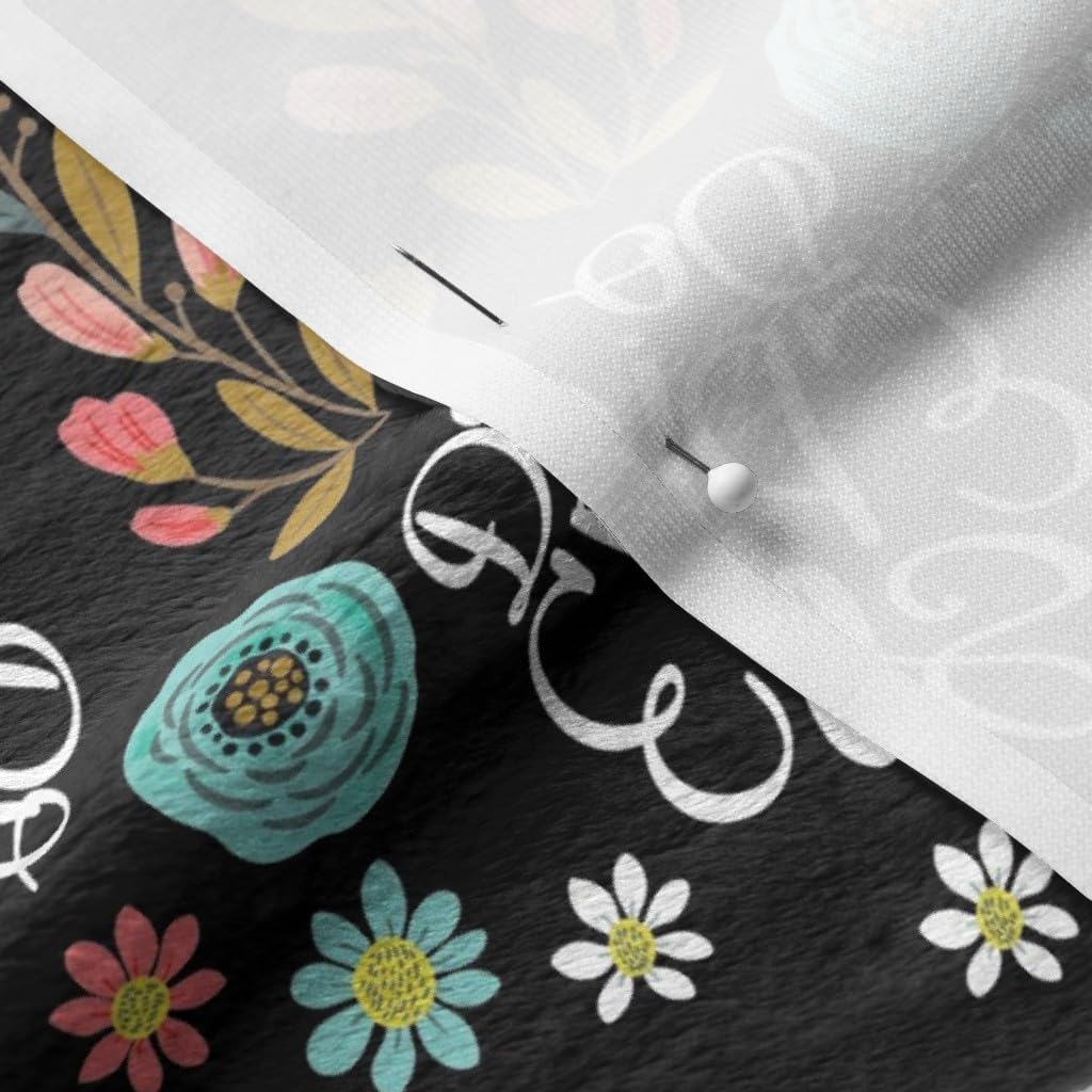 Spoonflower Fabric - Pretty Flowers Floral Turquoise Black Girly Feminine Profanity Curse Printed on Minky Fabric by The Yard - Sewing Baby Blankets Quilt Backing Plush