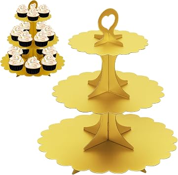 3-Tier Matte Gold Cupcake Stand, 2-Pack Heart Handle Dessert Display Tower, Quick Easy Assembly & Easy Clean for Wedding Birthday Baby Shower Graduation Party Decoration