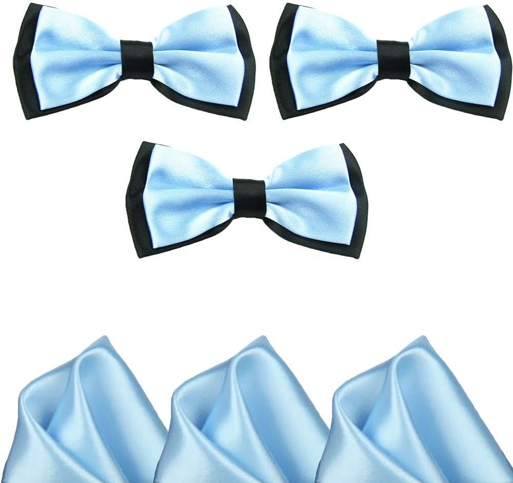 Mens Blue and Black Formal Event Pre-Tied Bow Ties and Pocket Square Sets