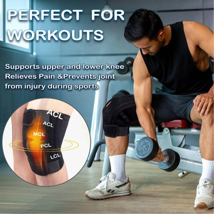Miniatura 7 de Rodillera para hombres y mujeres con estabilizadores laterales y almohadilla de gel para rótula, soporte de compresión de rodilla ajustable