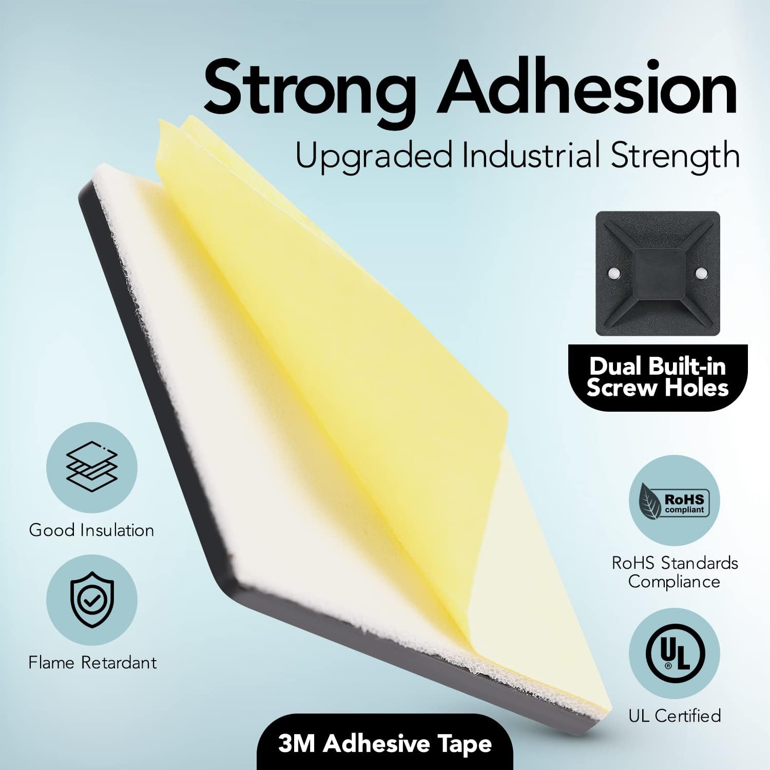 FIXSON Zip Tie Mount Square Adhesive Cable Ties for Wire Clips Cable Management (pack of 100) (25x25mm, Black)