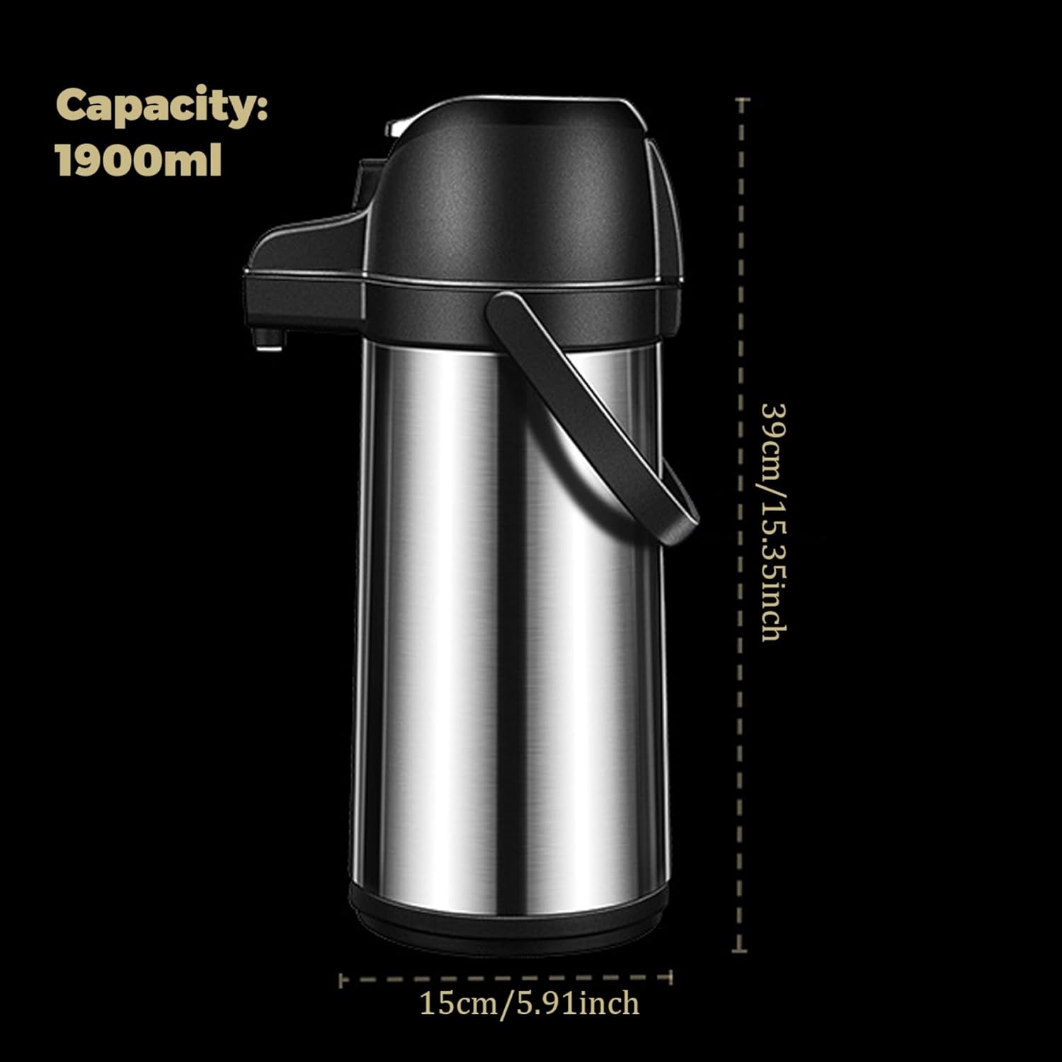 Coffee Dispenser with Pump 1.9L Insulated Hot Water Dispensers 360° Swivel Stainless Steel Coffee Carafe Double-Walled Hot Beverage Dispenser with Handle