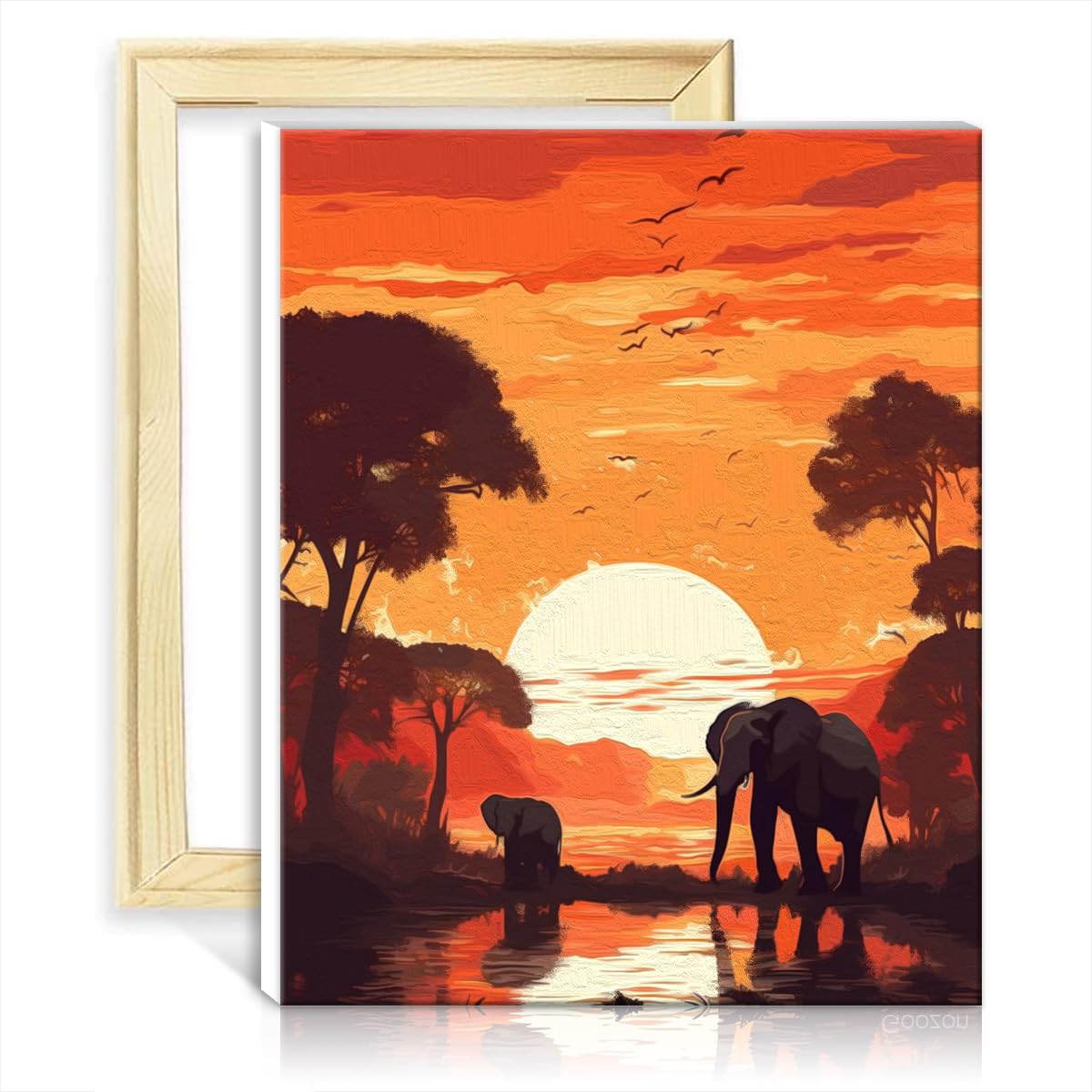 TANGFEIY on Canvas Paint by Numbers Elephants Africa Sunset DIY Paint by Number Adults Beginner with Brushes and Acrylic Pigment on Canvas No Frame(40x50cm) — image 1
