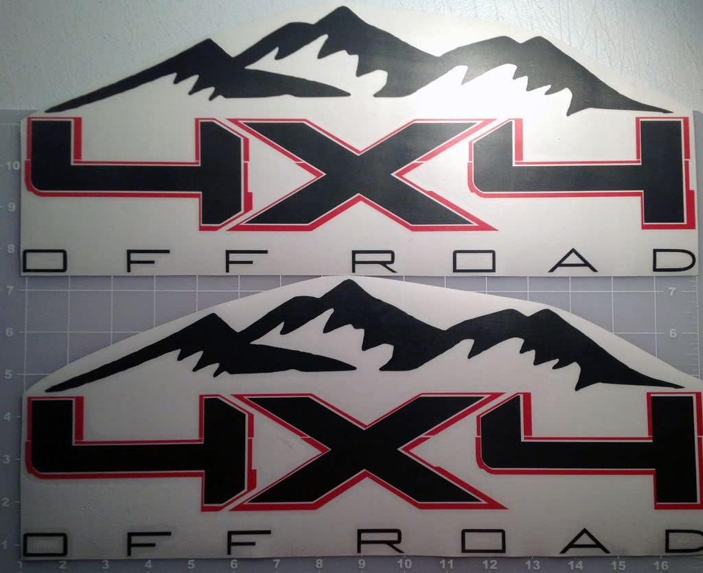 4X4 Offroad Mountain Two Color Vinyl Decal for Ford Trucks Matte Black with Silver Outline 0058