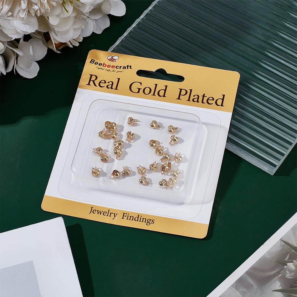 Beebeecraft 1 Box 300Pcs Open Bead Tips 18K Gold Plated 304 Stainless Steel Clamshell Knot Cover Crimp Fold-Over Calotte Ends Caps for Jewellery Making DIY Crafts - Image 6