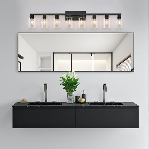 Miniatura 4 de Lámpara de tocador de baño de 8 luces, accesorios negros para tocador de baño, lámparas sobre espejo, luces de pared grandes con pantalla de vidrio