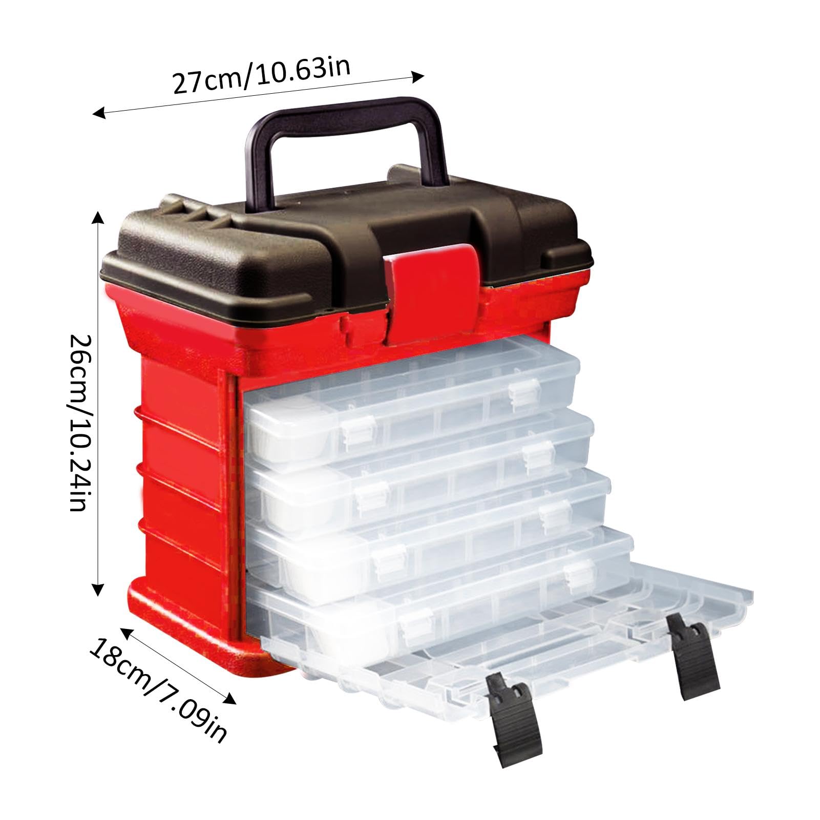 Scatola organizer per attrezzatura | Scatola a 4 con manico | Scatole per attrezzatura per acqua salata, scatola per attrezzi da pesca per barche da mare all'aperto