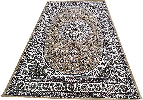 Image of Beautiful Home Decor 9x12 Feet Kashmiri Design Soft Thick Silk Carpet for Living Room (Gold, 270 x 360 Cm)