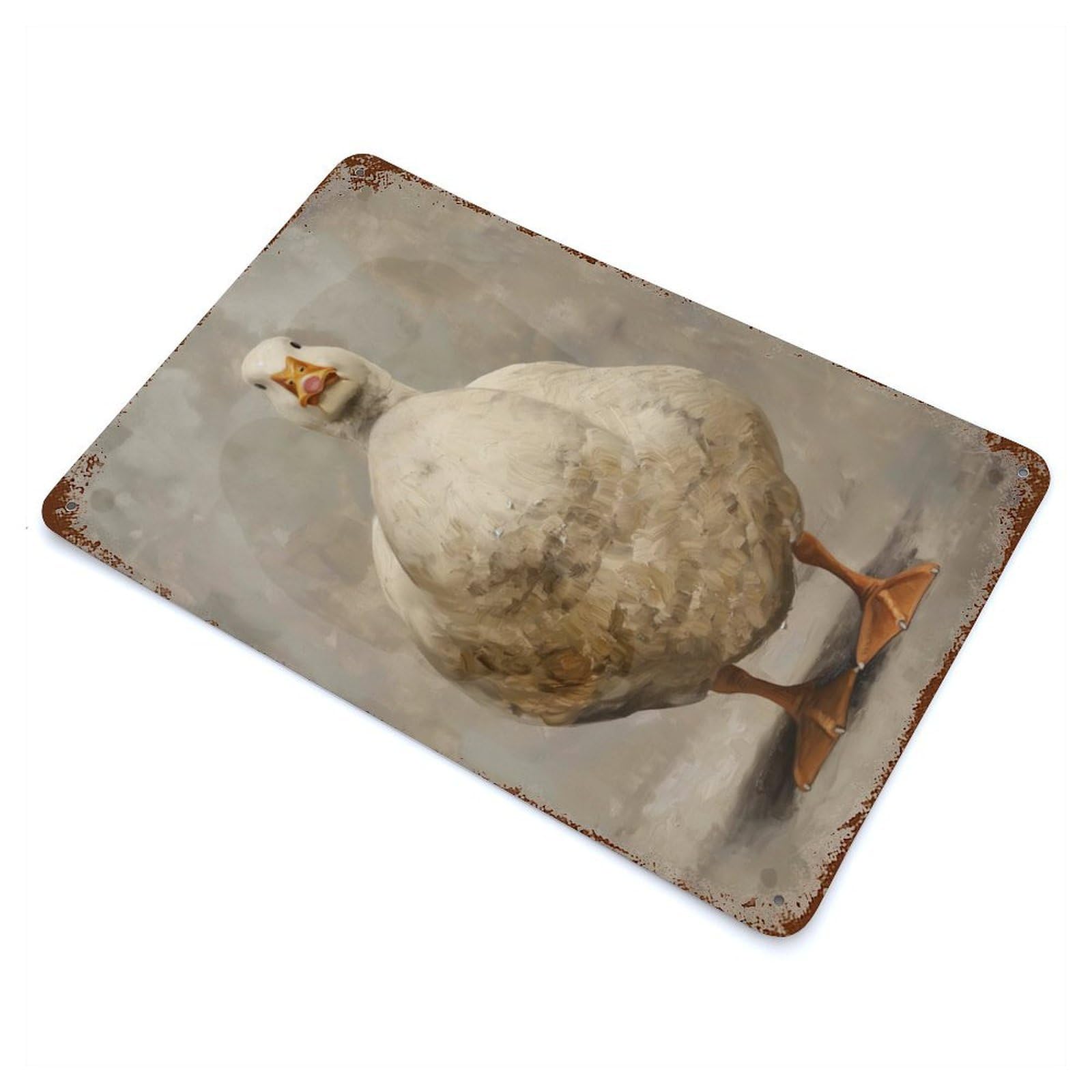 Garage Style Serious White Fat Duck Decorative Tin Sign 11.8"x7.9", Farmhouse Wall Decor for Bar And Workshop