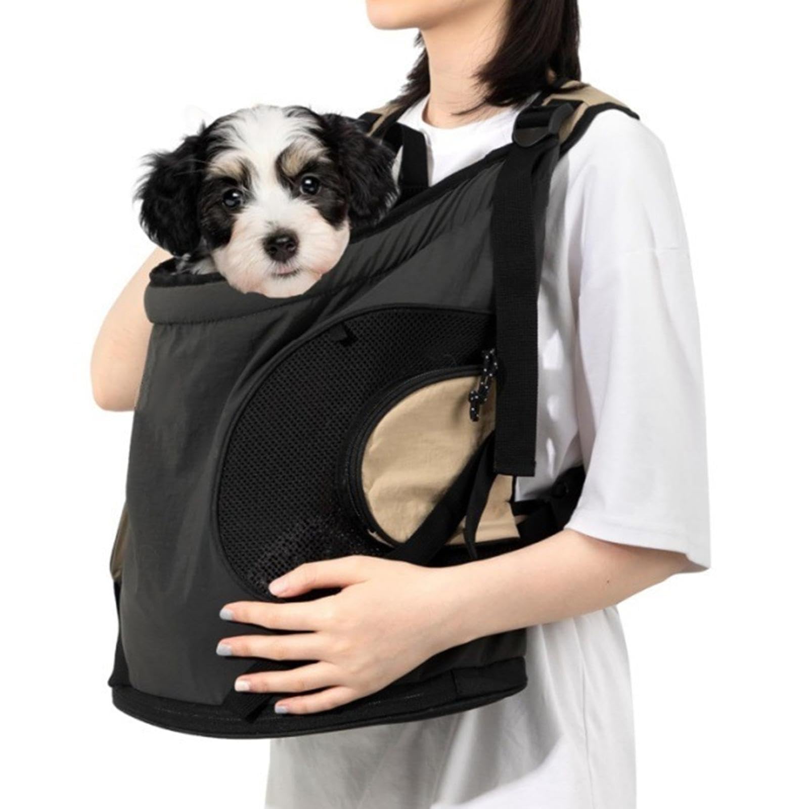 F Fityle Sac de Poitrine pour Chien Transporteur Sac à Dos de Transport pour Animal Sac de Transport Avant Matériau en Maille Respirante Adapté Aux Promenades, Noir