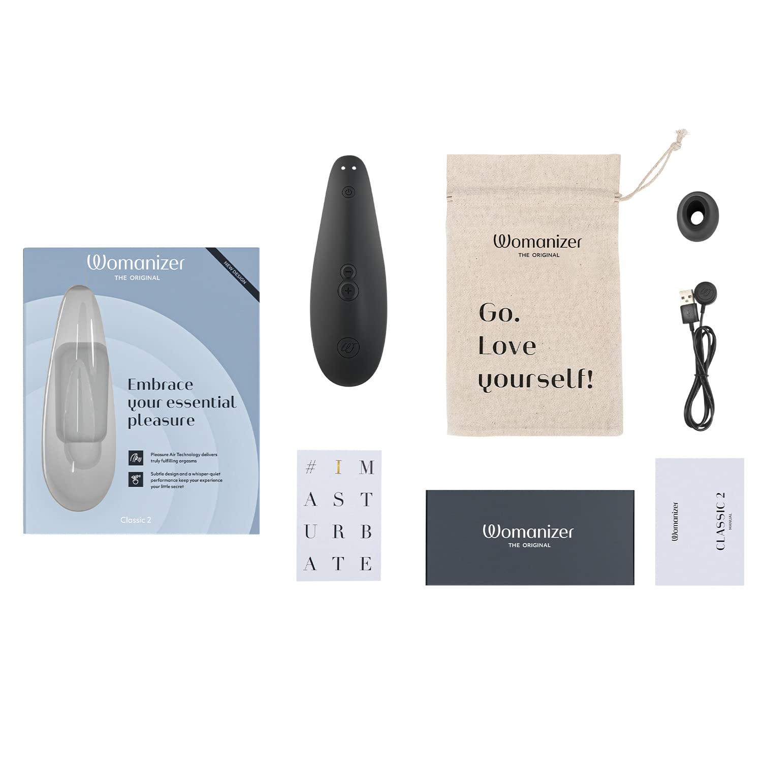 Womanizer Classic 2 Stimulateur clitoridien | Suceur de clitoris avec 10 niveaux de puissance | Vibromasseur clitoridien étanche | Sex Toy aspirant a succion rechargeable femme et couple | Noir