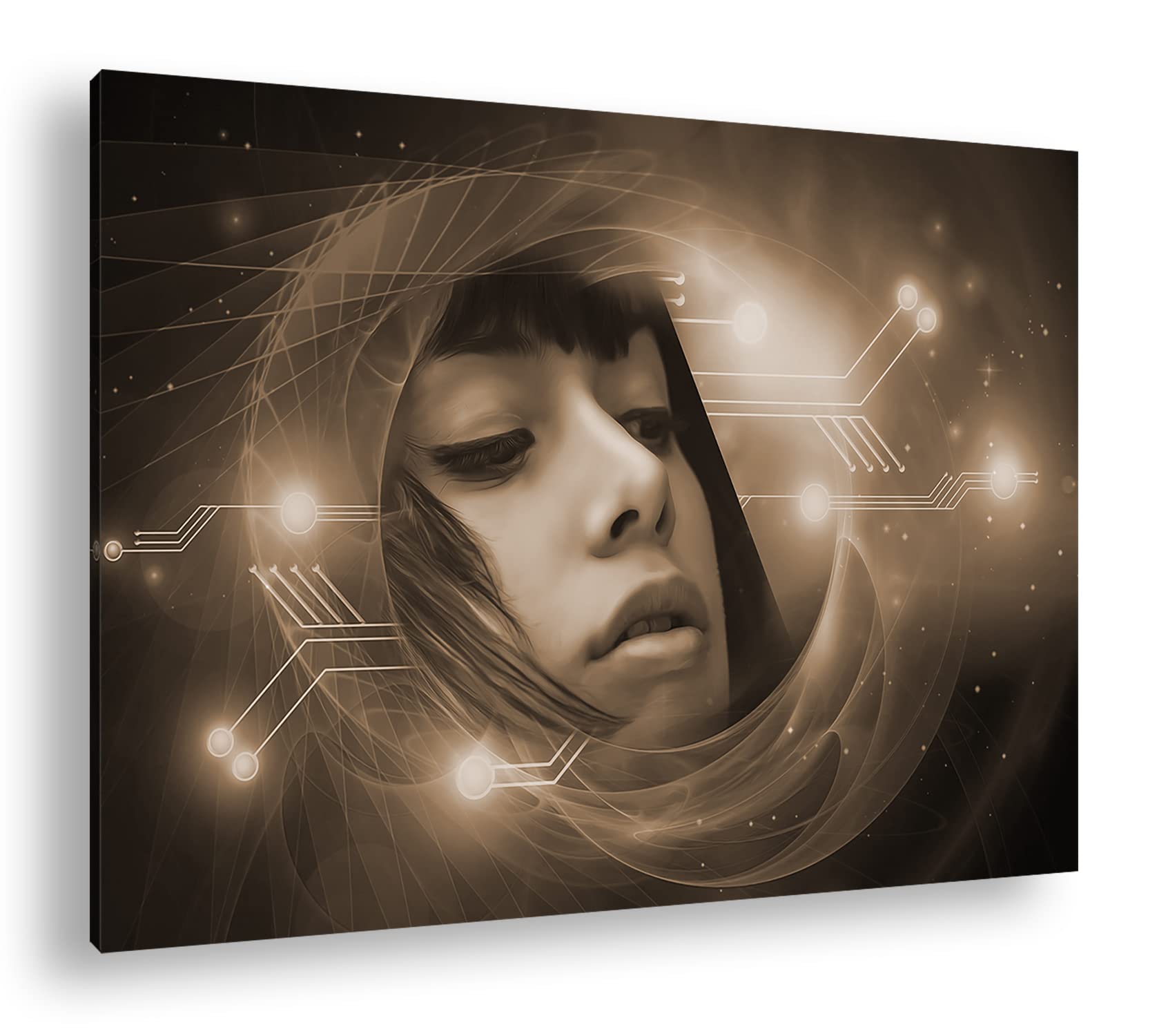 Fotomontaje de ciencia ficción, formato 100 x 70 cm, en lienzo, efecto: sepia, diseño ya enmarcado, impresión digital de alta calidad, sin póster ni póster.