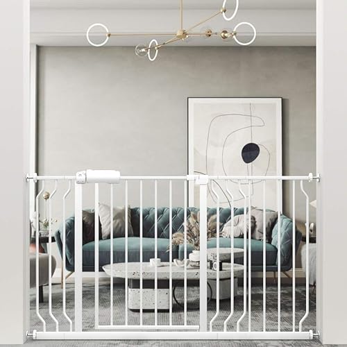 ALLAIBB Puerta de seguridad extra ancha para bebé con cierre automático de metal blanco para perros y mascotas con paso para escaleras puertas ALLAIBB Puerta de seguridad extra ancha para bebé con cierre automático de metal blanco para perros y mascotas con paso para escaleras puertas