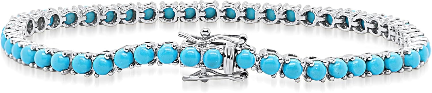 5 Carat Round Turquoise Tennis Bracelet for Women – 14K White Gold Over 925 Sterling Silver – 2.8MM December Birthstone Bracelet, Elegant Gift Jewelry
