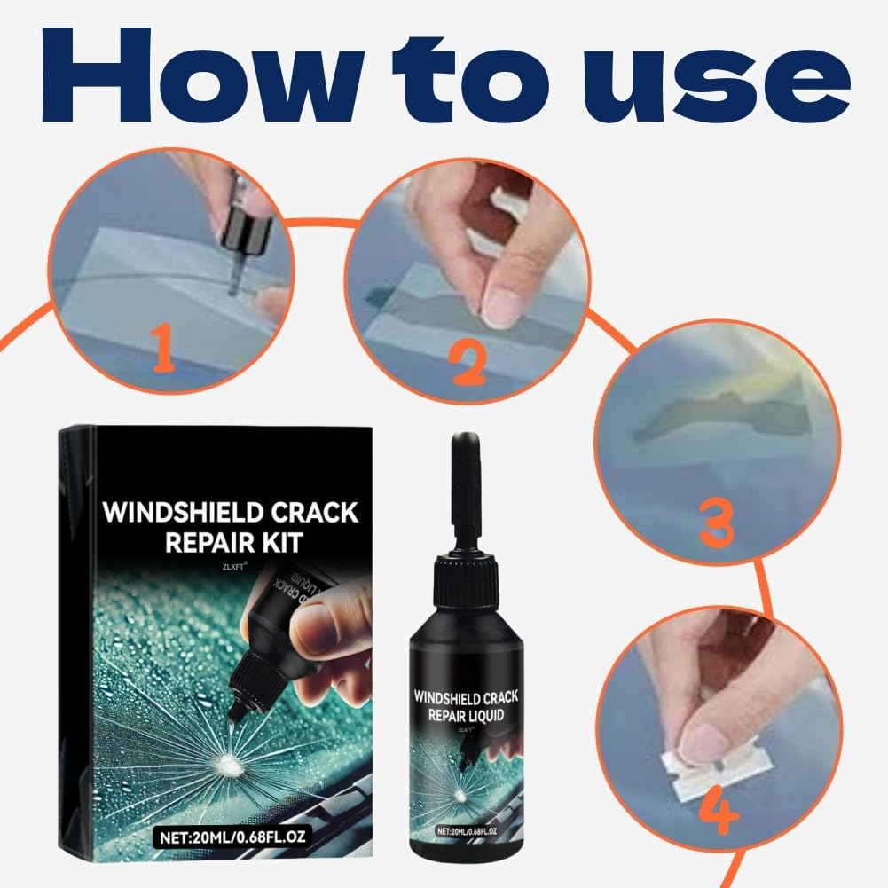 Kit Riparazione Crepe Vetro,2pcs Kit Riparazione Parabrezza Auto,Kit di Riparazione Crepe Parabrezza,Kit di Riparazione per Crepe,Kit Riparazione Vetro Auto,Glass Repair Liquido Kit