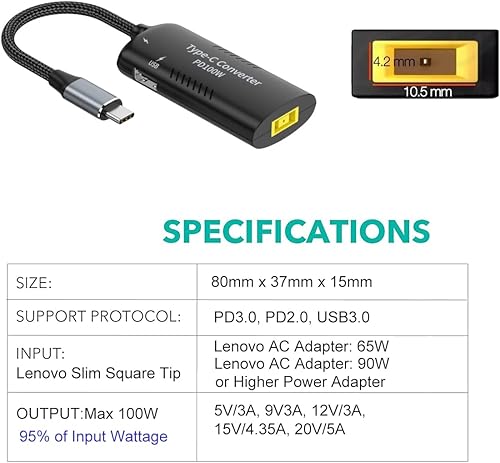 Miniatura 6 de PLUSPOE Adaptador USB C a punta delgada, PD3.0 carga rápida multipuerto para Lenovo Thinkpad, MacBook, Chromebook