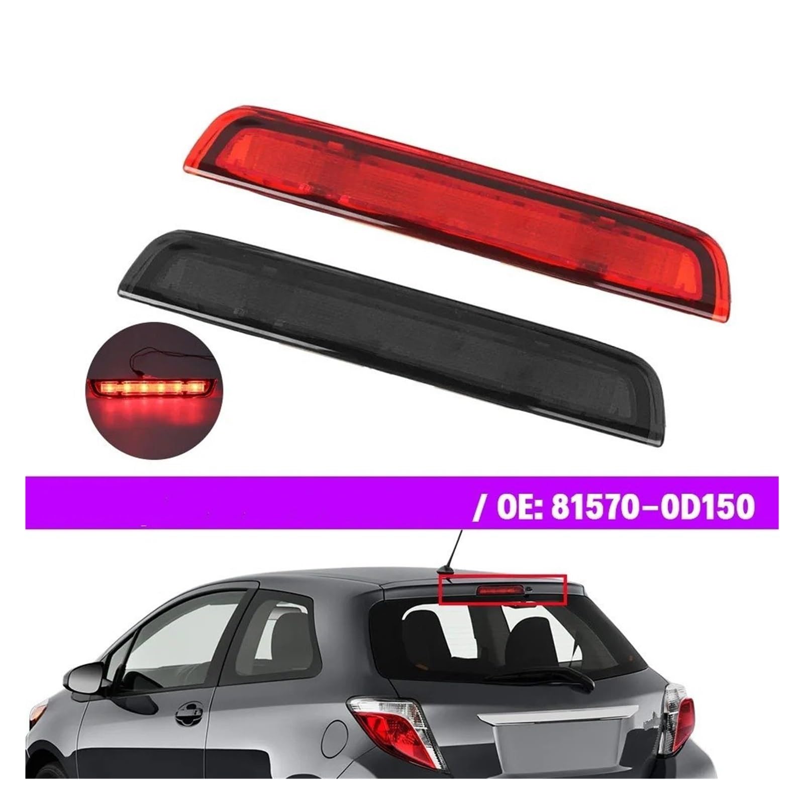 Luci LED Terzo Stop Rosso Alta Montaggio di Freno Posteriore Lampada Auto per Toyota Yaris MK3 2012-2020 Accessori (Rosso)