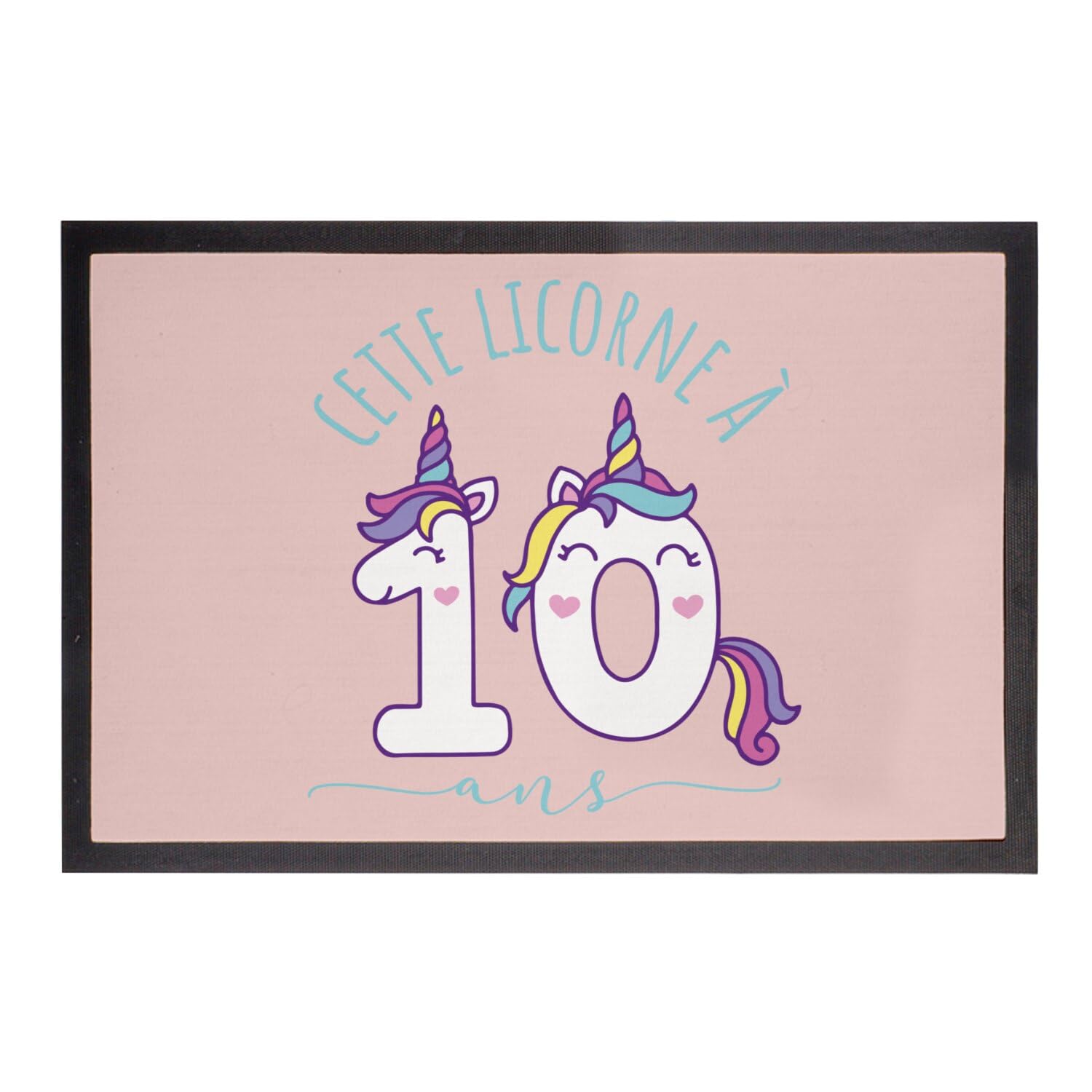 Paillasson rose licorne 60x40cm pour fêter l'anniversaire des 10 ans