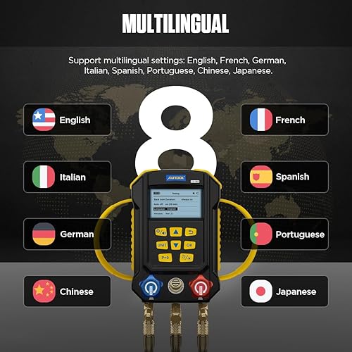 Miniatura 11 de Medidor de colector digital de refrigeración, kit de probador de temperatura de presión de vacío HVAC con clip de prueba y tubería para probar