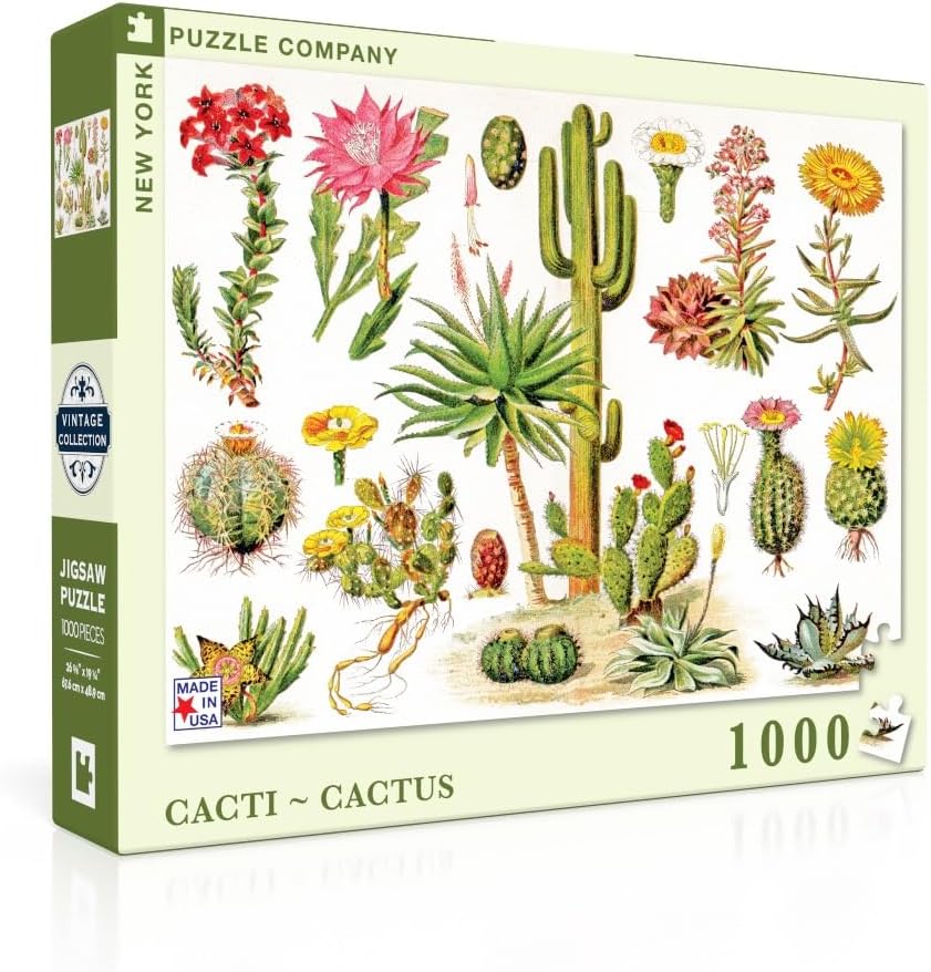 New York Puzzle Company - Vintage Images Cacti ~ Cactus - 1000 Piece Jigsaw Puzzle for Family Game Nights