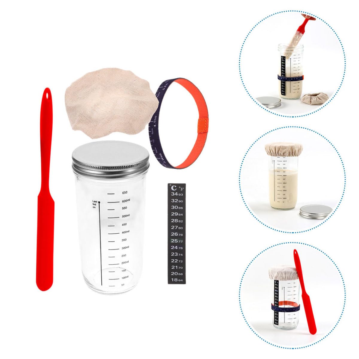 BESTYASH Barattolo di Vetro per Fermentazione con Scala Spatola in Silicone Coperchio