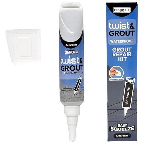 Floor-Fix Pro Twist & Grout Reviver - Reparación de azulejos premezclados para baño, ducha y cocina con herramienta de alisado (antracita, 8.8 onzas