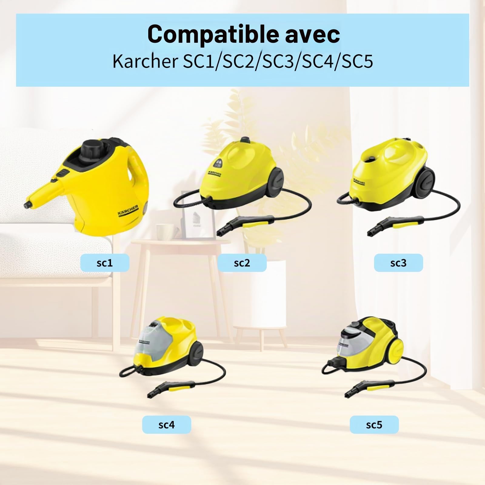 Lot de 13 accessoires pour nettoyeur vapeur Kärcher SC1 SC2 SC3 SC4 SC5, buse manuelle pièces de rechange 2.884-280.0, brosse ronde, brosses à joints, raclette de fenêtre, chiffon en microfibre,