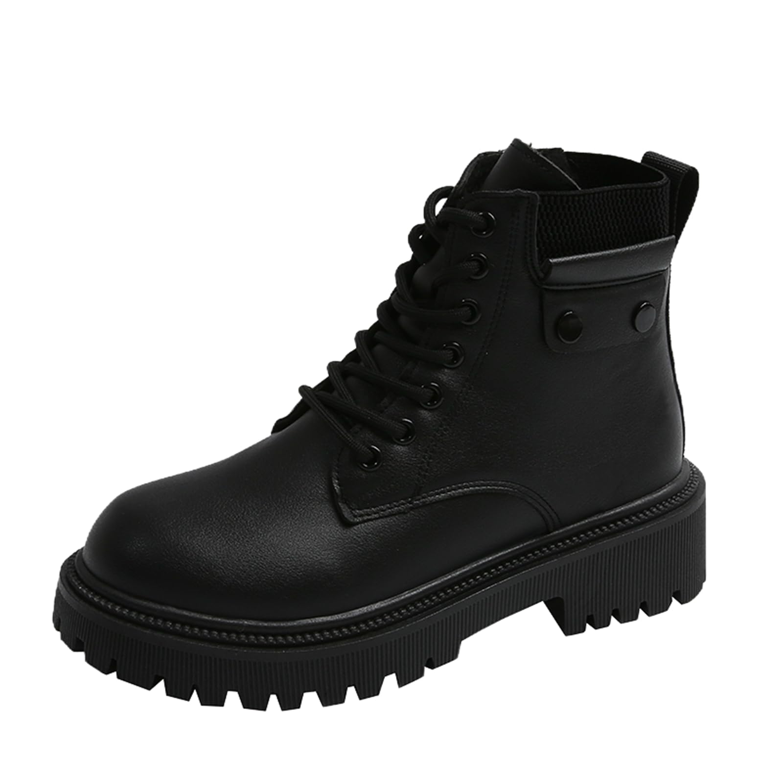 Womens Round Toe Leather High-Top Lace-Up Ankle Boots With Thick Sole And Non-Slip Side Zipper Suitable For Dating